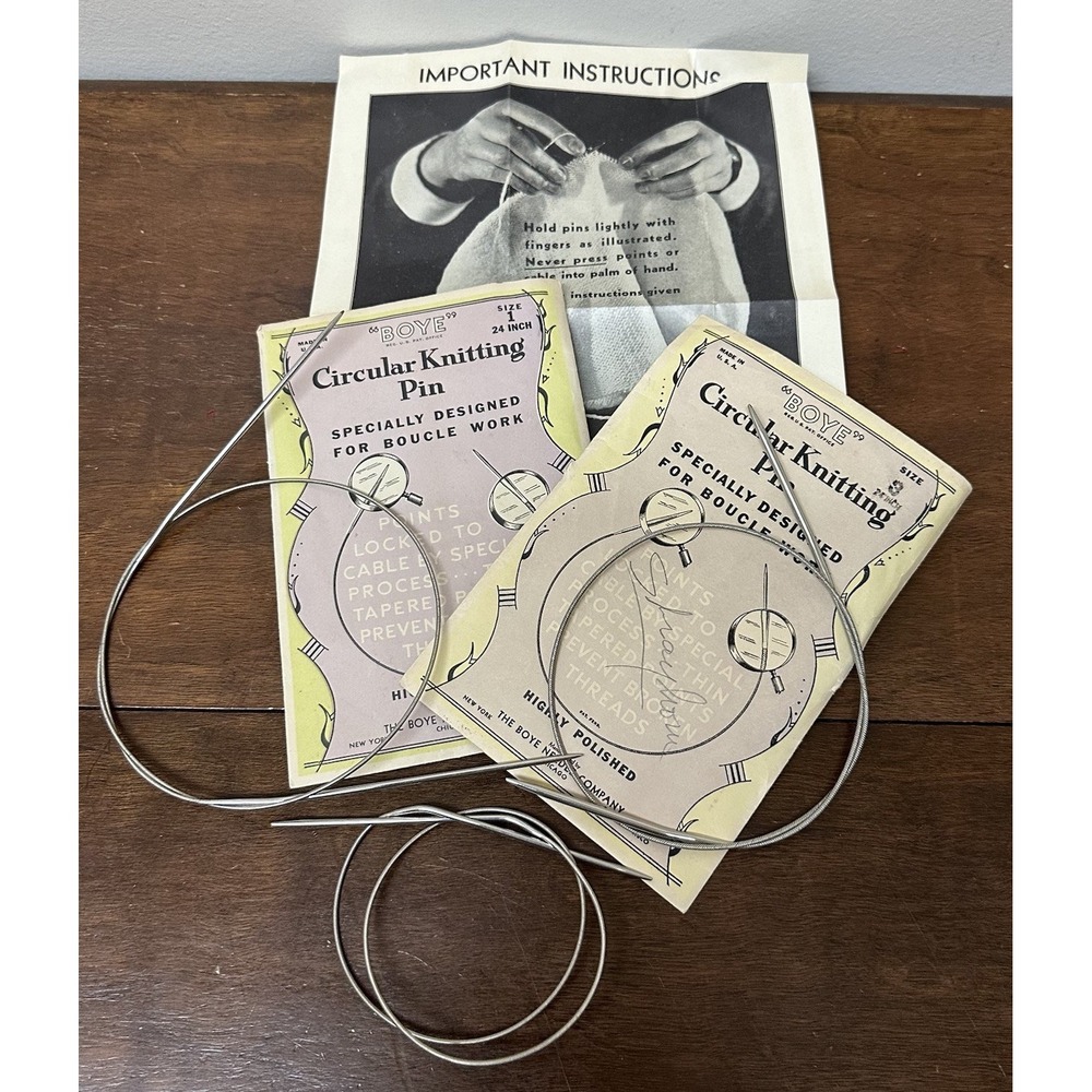 Vintage Boye Circular Knitting Pin Needles Flexible Cable Size 1 & 3 NEW